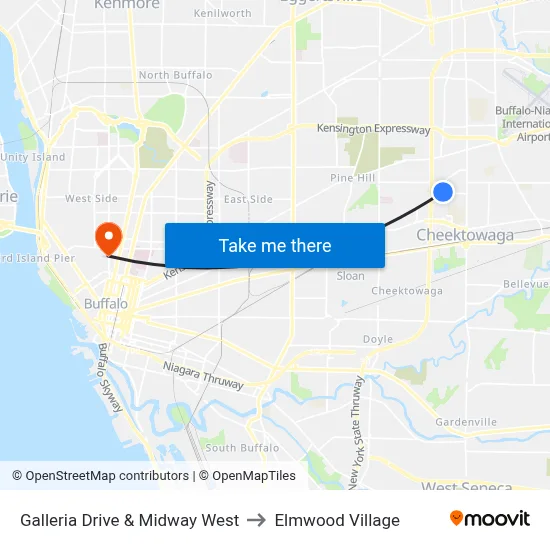 Galleria Drive & Midway West to Elmwood Village map
