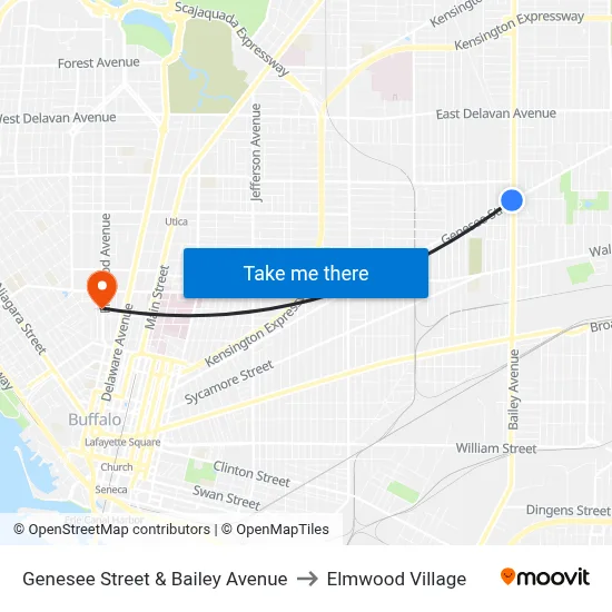 Genesee Street & Bailey Avenue to Elmwood Village map