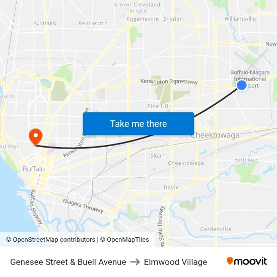 Genesee Street & Buell Avenue to Elmwood Village map