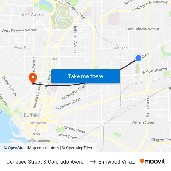 Genesee Street & Colorado Avenue to Elmwood Village map