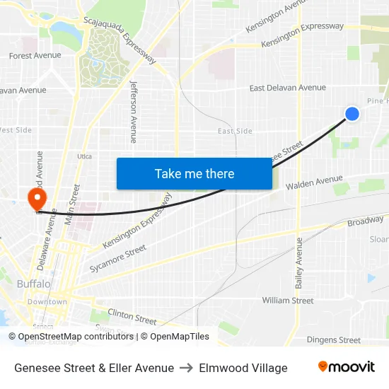 Genesee Street & Eller Avenue to Elmwood Village map