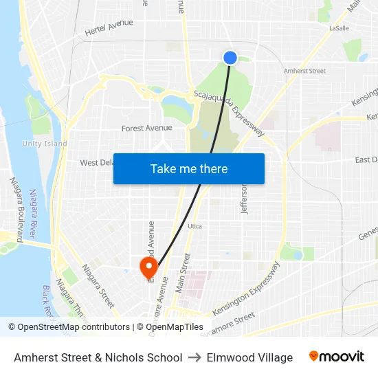 Amherst Street & Nichols School to Elmwood Village map