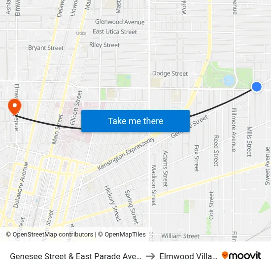 Genesee Street & East Parade Avenue to Elmwood Village map