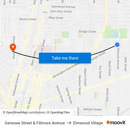 Genesee Street & Fillmore Avenue to Elmwood Village map
