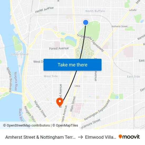 Amherst Street & Nottingham Terrace to Elmwood Village map