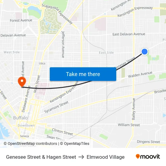 Genesee Street & Hagen Street to Elmwood Village map