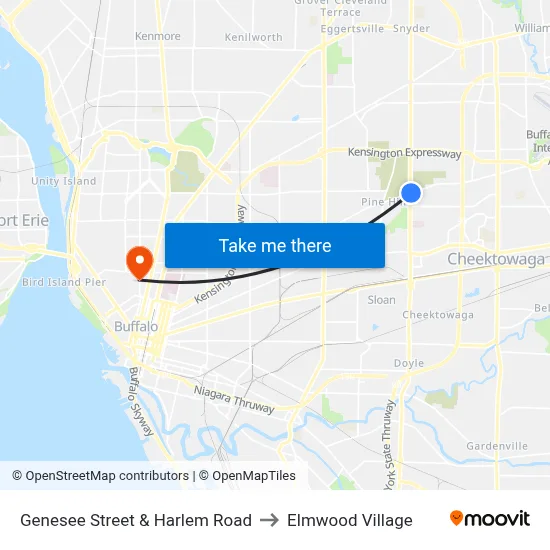 Genesee Street & Harlem Road to Elmwood Village map