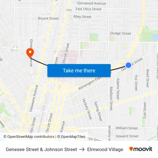 Genesee Street & Johnson Street to Elmwood Village map