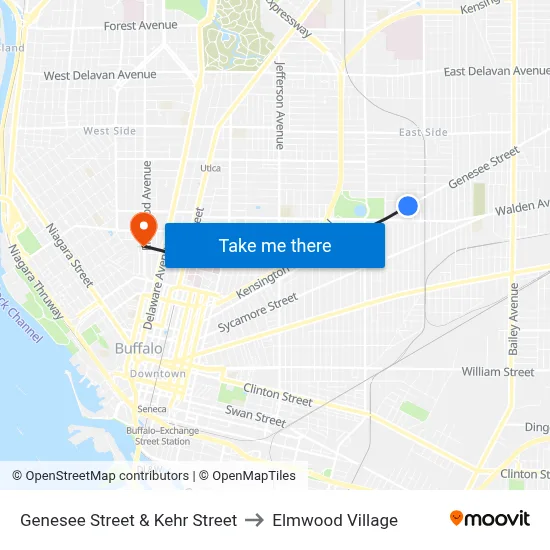 Genesee Street & Kehr Street to Elmwood Village map