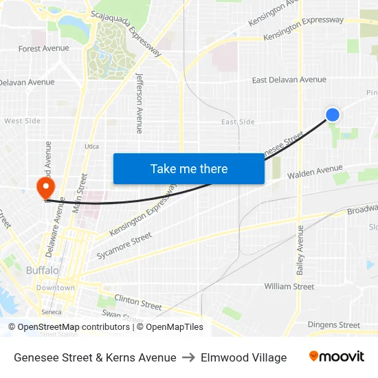 Genesee Street & Kerns Avenue to Elmwood Village map