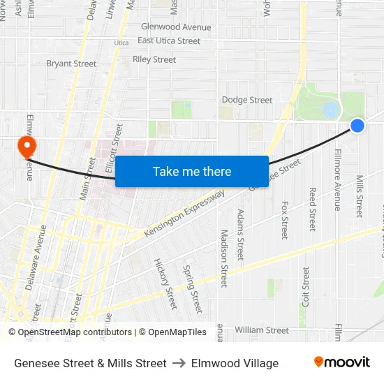 Genesee Street & Mills Street to Elmwood Village map