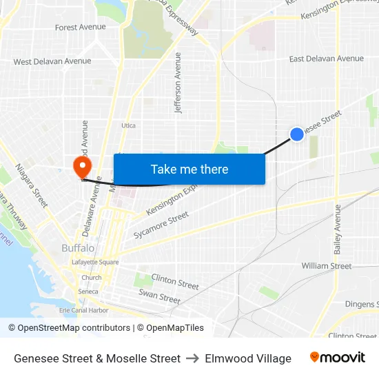 Genesee Street & Moselle Street to Elmwood Village map