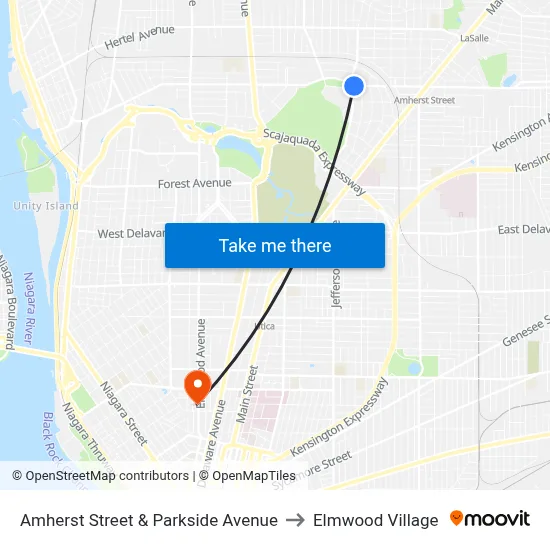 Amherst Street & Parkside Avenue to Elmwood Village map