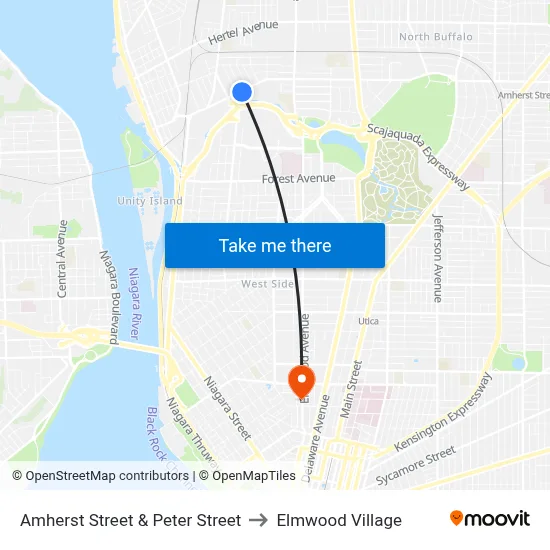 Amherst Street & Peter Street to Elmwood Village map