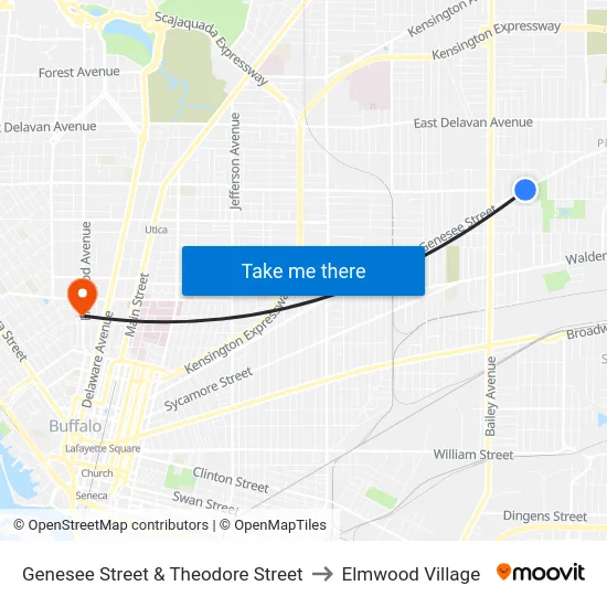 Genesee Street & Theodore Street to Elmwood Village map