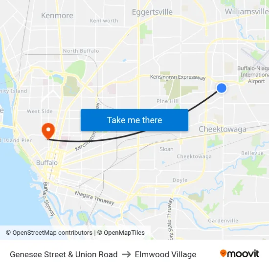 Genesee Street & Union Road to Elmwood Village map
