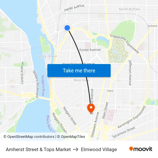 Amherst Street & Tops Market to Elmwood Village map