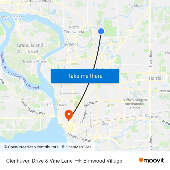 Glenhaven Drive & Vine Lane to Elmwood Village map