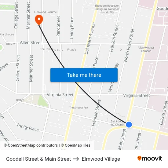 Goodell Street & Main Street to Elmwood Village map