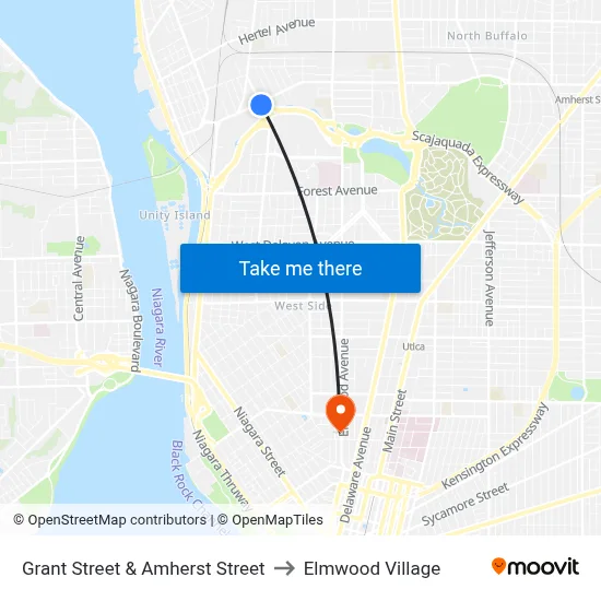 Grant Street & Amherst Street to Elmwood Village map