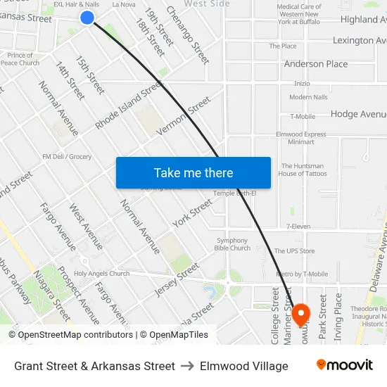 Grant Street & Arkansas Street to Elmwood Village map