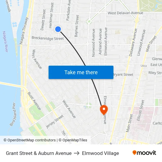 Grant Street & Auburn Avenue to Elmwood Village map