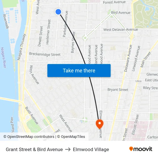 Grant Street & Bird Avenue to Elmwood Village map