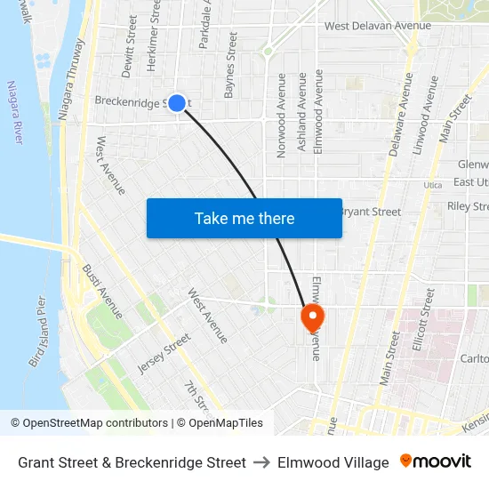 Grant Street & Breckenridge Street to Elmwood Village map