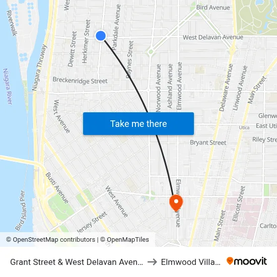 Grant Street & West Delavan Avenue to Elmwood Village map