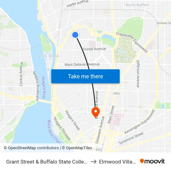 Grant Street & Buffalo State College to Elmwood Village map