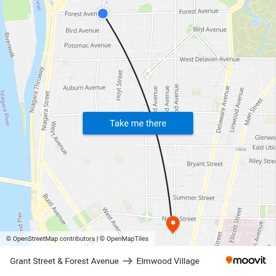 Grant Street & Forest Avenue to Elmwood Village map