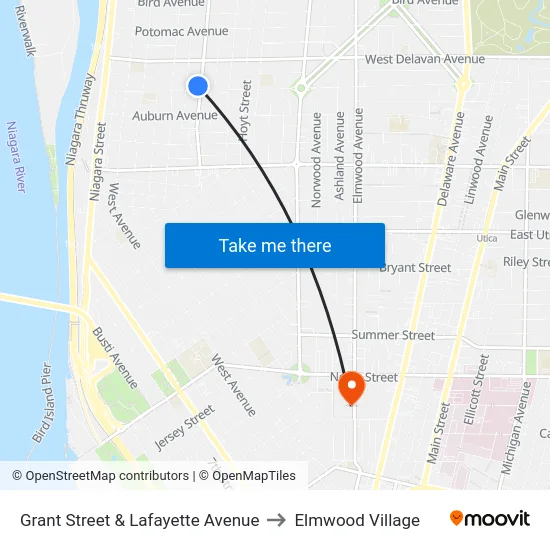 Grant Street & Lafayette Avenue to Elmwood Village map