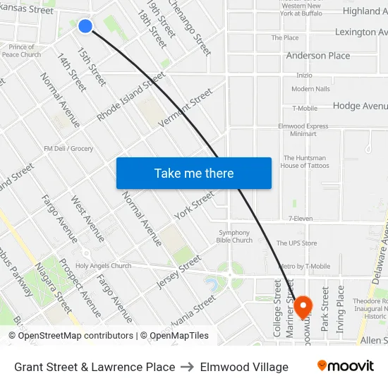 Grant Street & Lawrence Place to Elmwood Village map