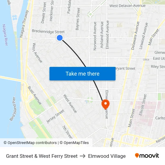 Grant Street & West Ferry Street to Elmwood Village map