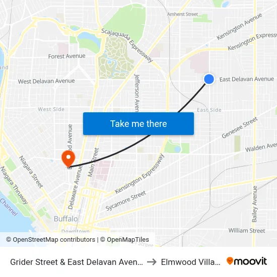 Grider Street & East Delavan Avenue to Elmwood Village map