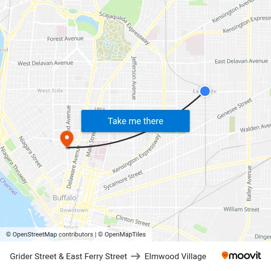 Grider Street & East Ferry Street to Elmwood Village map