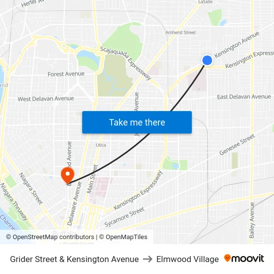 Grider Street & Kensington Avenue to Elmwood Village map
