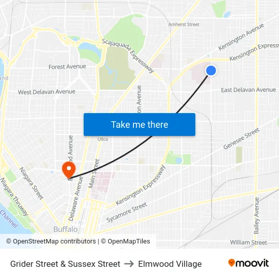 Grider Street & Sussex Street to Elmwood Village map