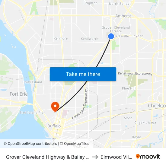 Grover Cleveland Highway & Bailey Avenue to Elmwood Village map