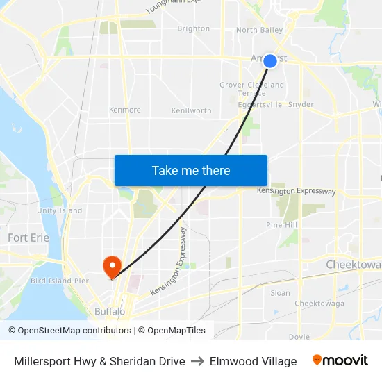 Millersport Hwy & Sheridan Drive to Elmwood Village map