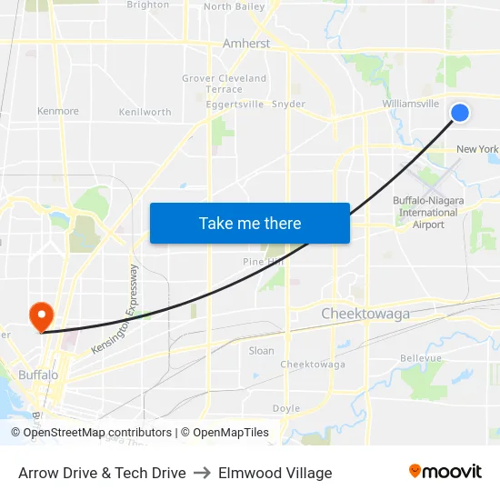 Arrow Drive & Tech Drive to Elmwood Village map