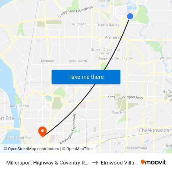 Millersport Highway & Coventry Road to Elmwood Village map