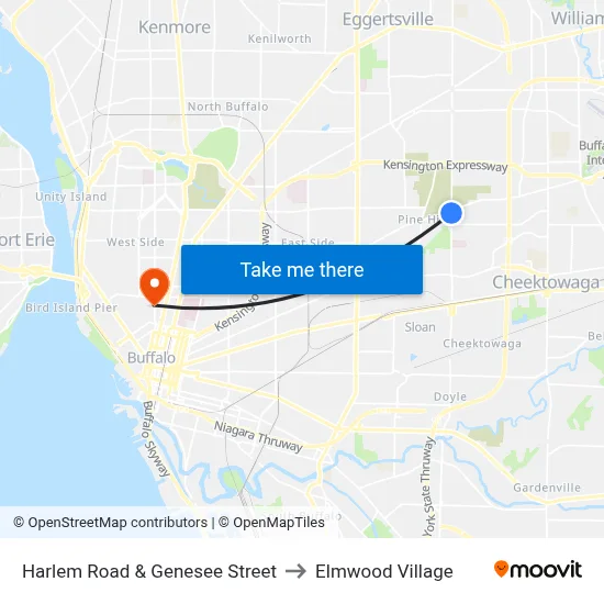 Harlem Road & Genesee Street to Elmwood Village map