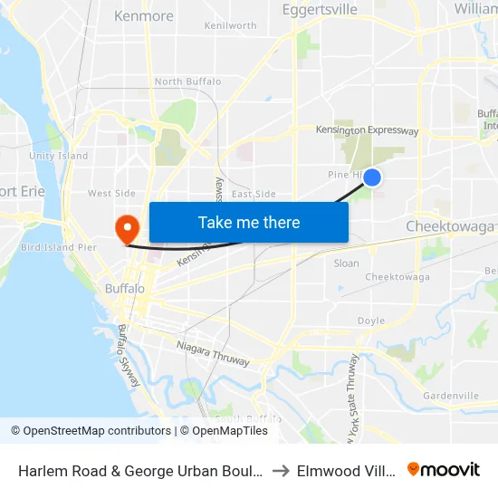 Harlem Road & George Urban Boulevard to Elmwood Village map