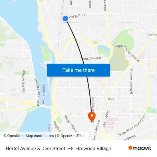 Hertel Avenue & Deer Street to Elmwood Village map