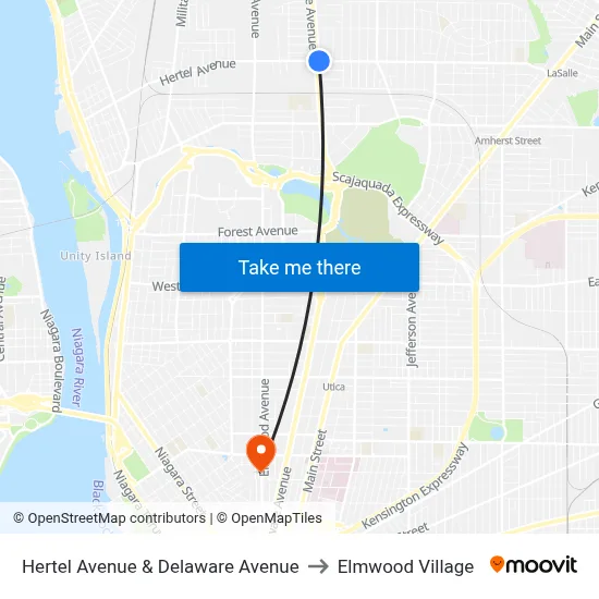 Hertel Avenue & Delaware Avenue to Elmwood Village map