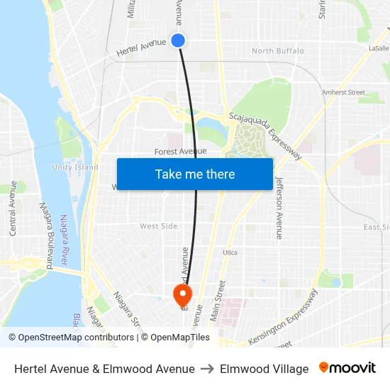 Hertel Avenue & Elmwood Avenue to Elmwood Village map