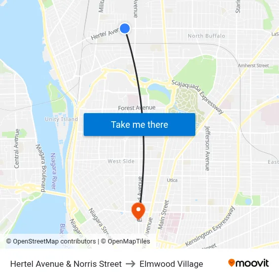 Hertel Avenue & Norris Street to Elmwood Village map