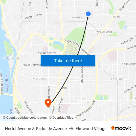 Hertel Avenue & Parkside Avenue to Elmwood Village map