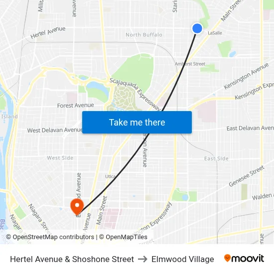 Hertel Avenue & Shoshone Street to Elmwood Village map